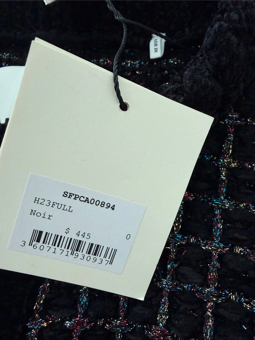 Sandro Black Tweed Jacket with Multicolor Threading